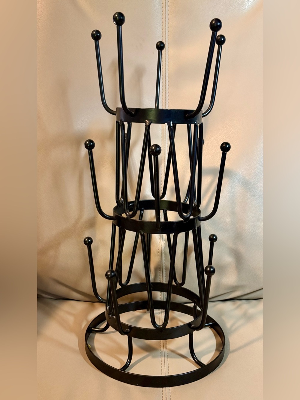 Vintage Black Metal 3-Tier Coffee Mug Tree Stand Holder | Holds 15